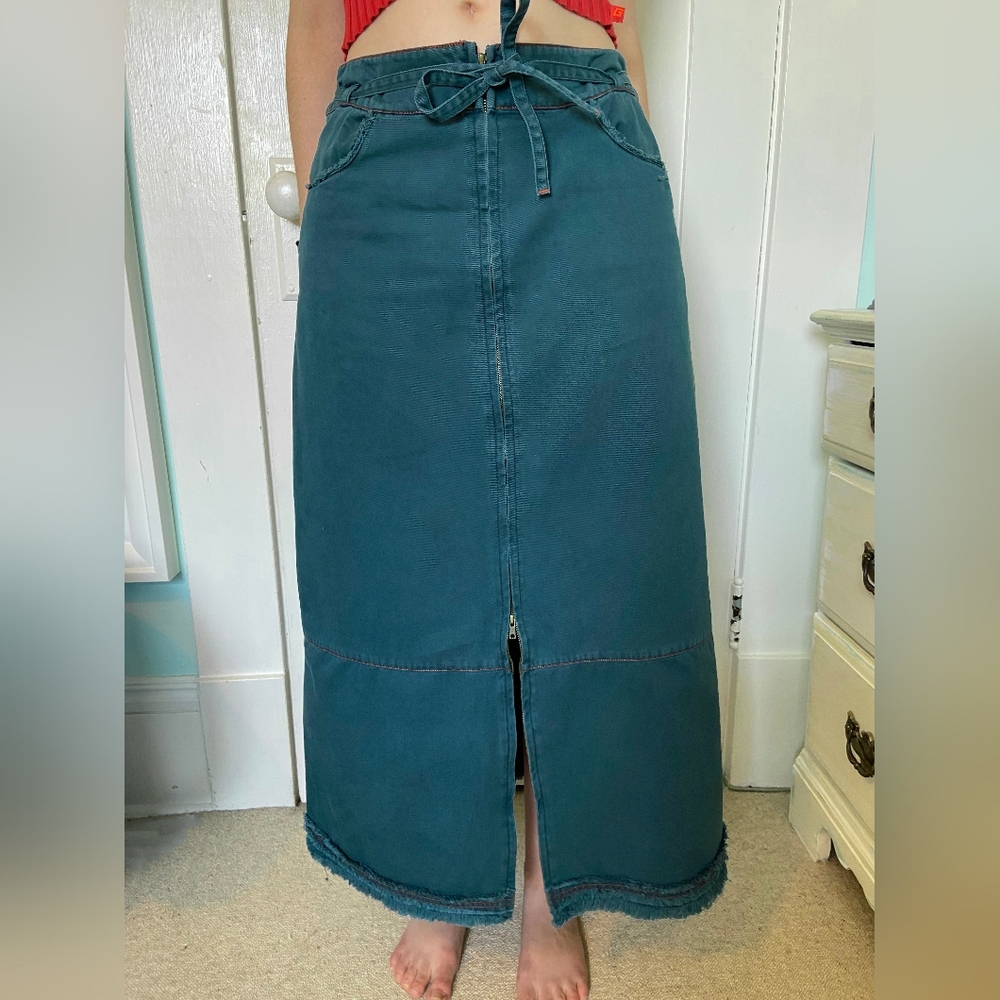 Y2K Fat Face cotton low-waist cargo maxi skirt with front slit
